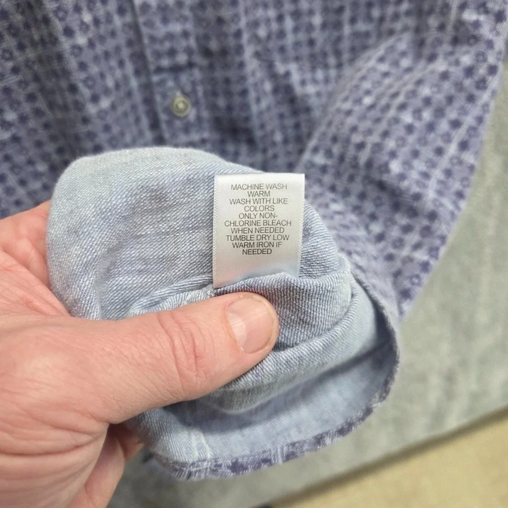 ROWM Shirt Mens Large Blue Button Down Short Sleeve Geometric Beach Vacation